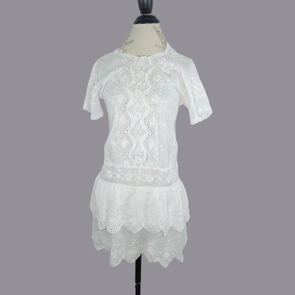 Vintage Victorian Dress X Small 2 White Embroidered Lolita - Picture 1 of 10